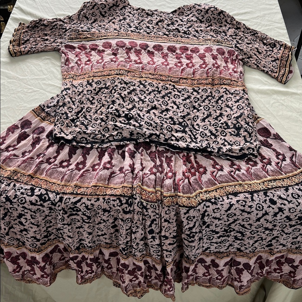 Southwestern vintage gauze skirt set red tan M
